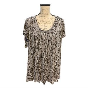 Elena Solano Gray/White Scoop Short Sleeve Top 3X